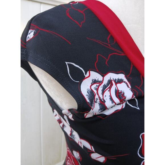 Vintage Y2K La Belle‎ Medium Rockabilly Stretch Faux Wrap Fitted Dress - Picture 5 of 7